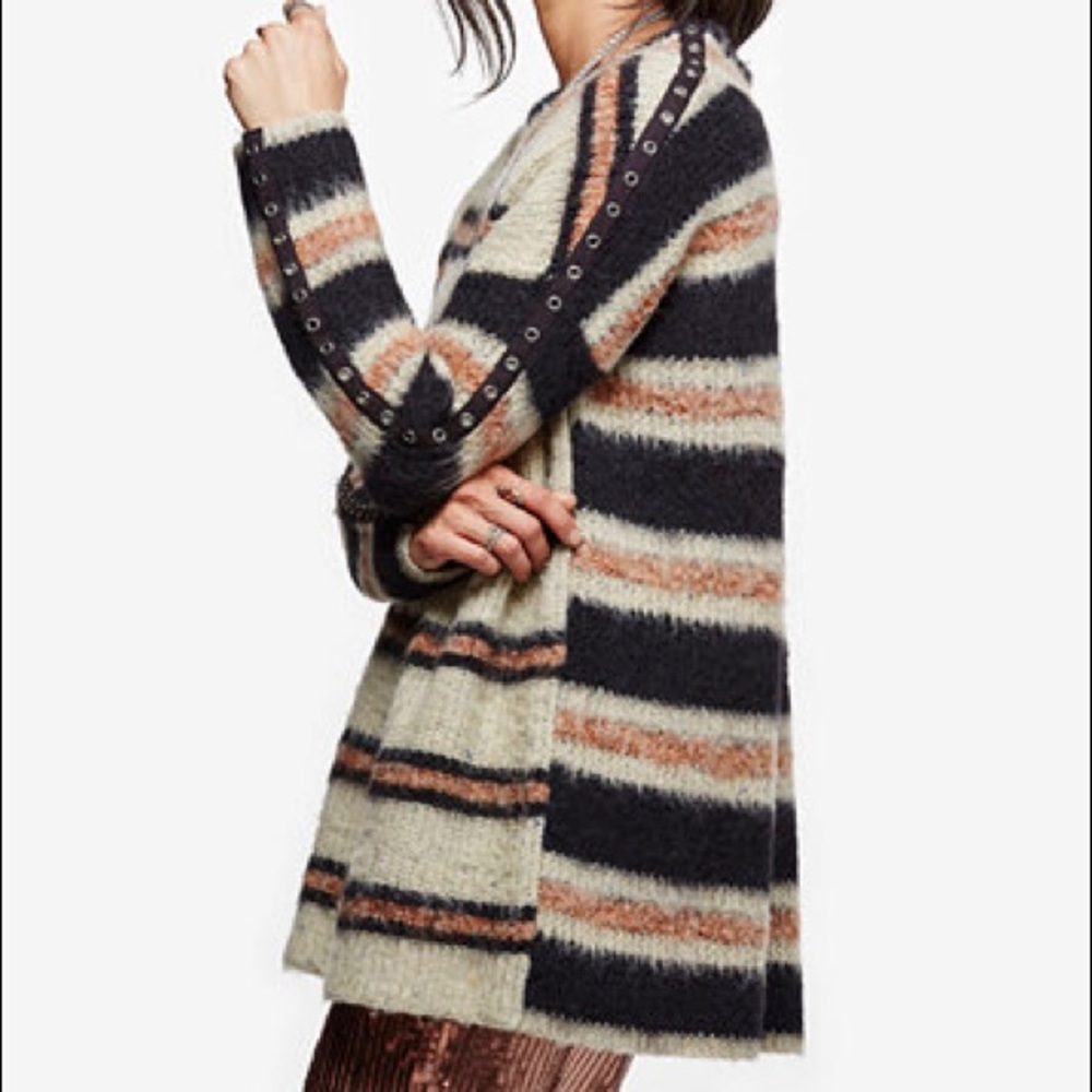 Free People Striped Embellished Tunic Sweater